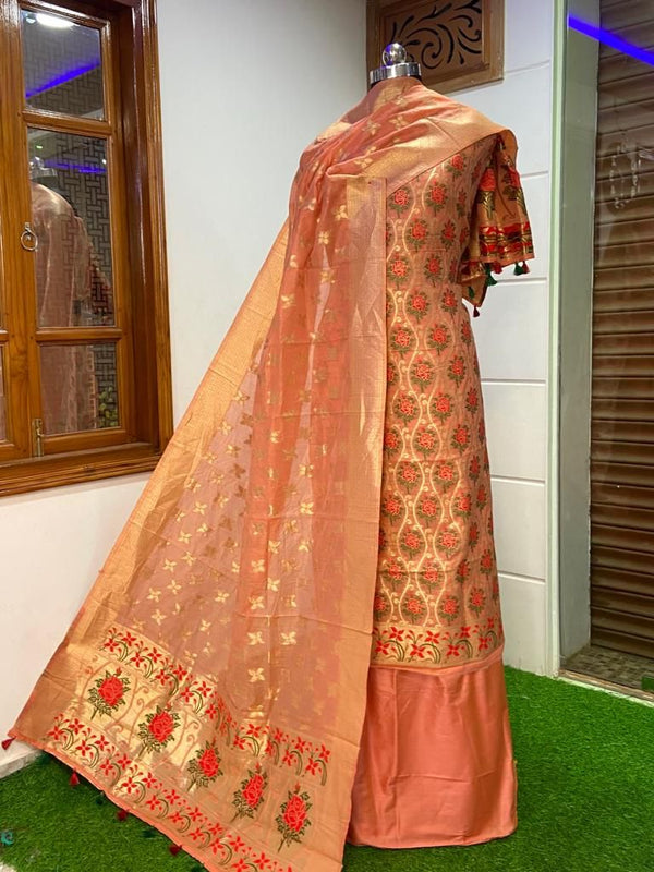 Pure Banarasi Cotton Jamdani Weaved Zari And Meenakari Work Unstitched –  fab-persona